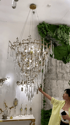 Chic Modern French Branch Copper Crystal Chandelier for Living Room Foyer and Dining Room Lighting - D31.5"*H42.2"Warm LightBlushlighting