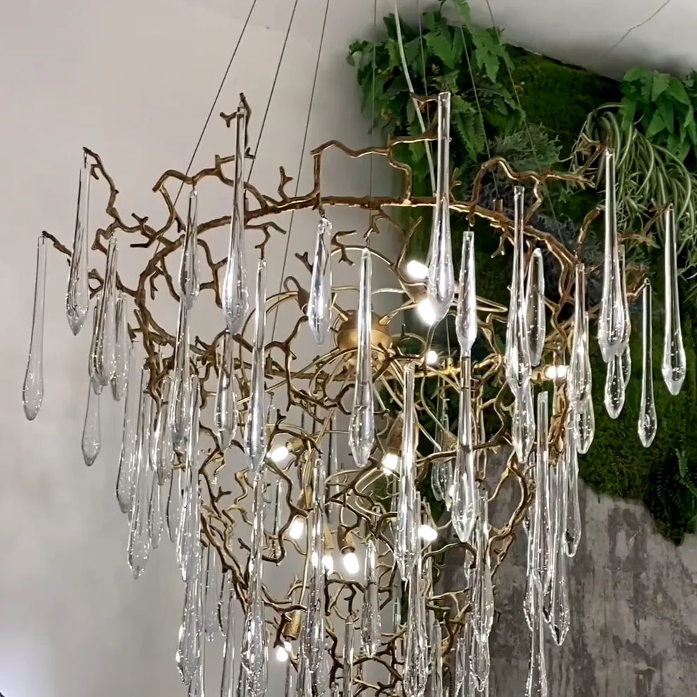 Chic Modern French Branch Copper Crystal Chandelier for Living Room Foyer and Dining Room Lighting-Chandeliers-Blushlighting
