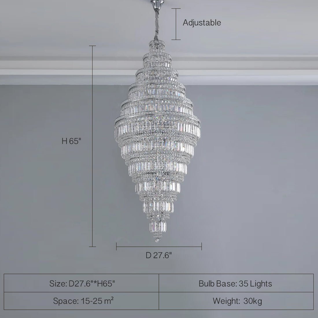Chrome Extra Large Crystal Chandelier for Foyer Staircase Living Room Entrance Ceiling Light Fixture In Silver - D23.6"*H54.3"/ 23 LightsGoldBlushlighting