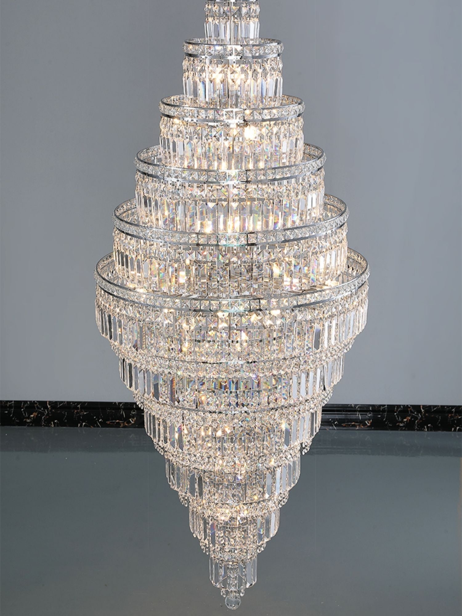 Chrome Extra Large Crystal Chandelier for Foyer Staircase Living Room Entrance Ceiling Light Fixture In Silver - D23.6"*H54.3"/ 23 LightsGoldBlushlighting