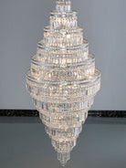 Chrome Extra Large Crystal Chandelier for Foyer Staircase Living Room Entrance Ceiling Light Fixture In Silver - D23.6"*H54.3"/ 23 LightsGoldBlushlighting