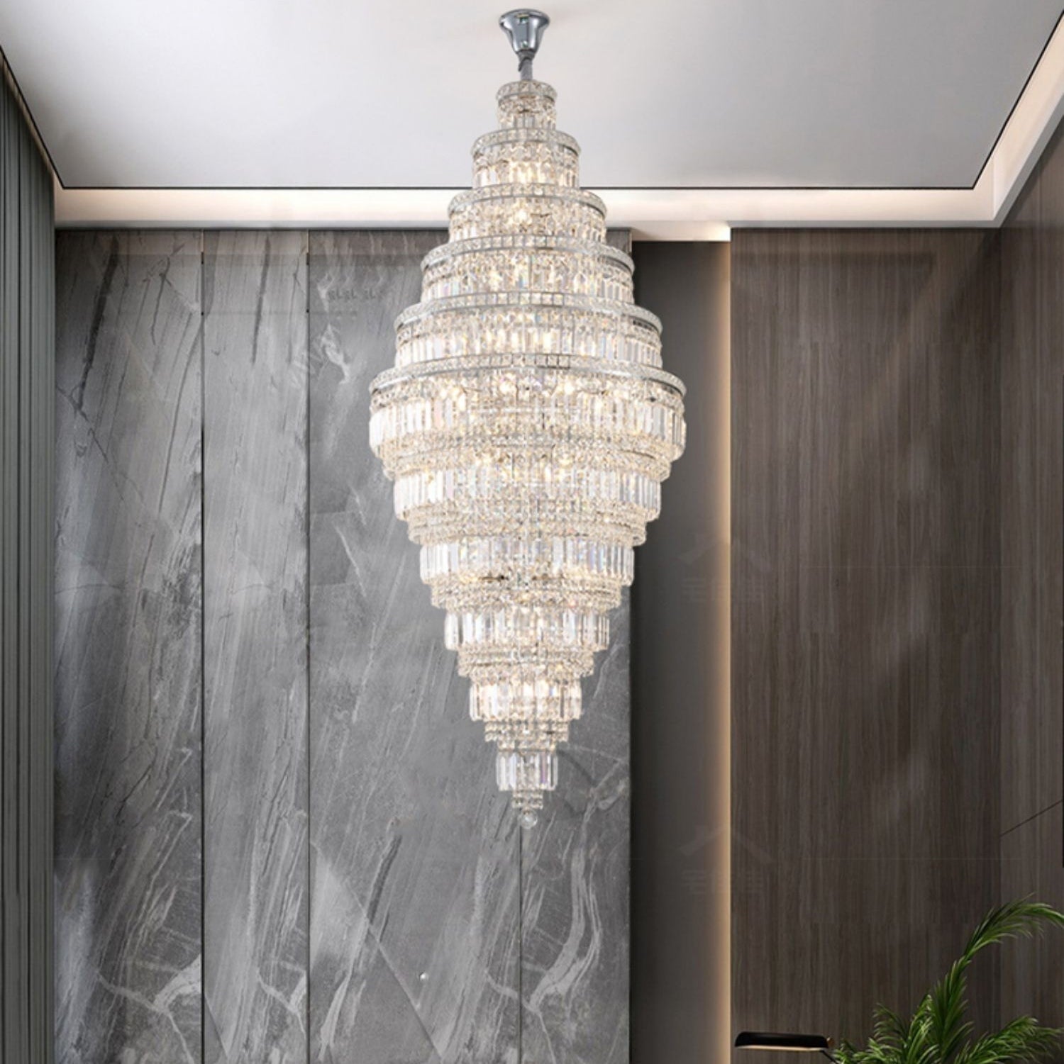 Chrome Extra Large Crystal Chandelier for Foyer Staircase Living Room Entrance Ceiling Light Fixture In Silver - D23.6"*H54.3"/ 23 LightsChromeBlushlighting