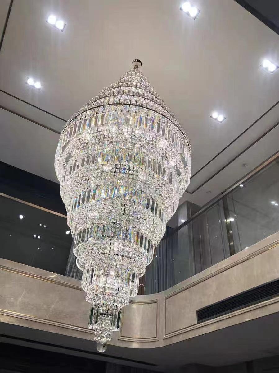 Chrome Extra Large Crystal Chandelier for Foyer Staircase Living Room Entrance Ceiling Light Fixture In Silver - D23.6"*H54.3"/ 23 LightsChromeBlushlighting
