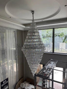 Chrome Extra Large Crystal Chandelier for Foyer Staircase Living Room Entrance Ceiling Light Fixture In Silver - D23.6"*H54.3"/ 23 LightsChromeBlushlighting