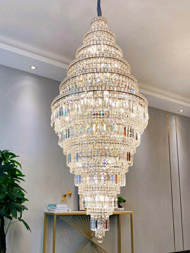Chrome Extra Large Crystal Chandelier for Foyer Staircase Living Room Entrance Ceiling Light Fixture In Silver - D23.6"*H54.3"/ 23 LightsGoldBlushlighting
