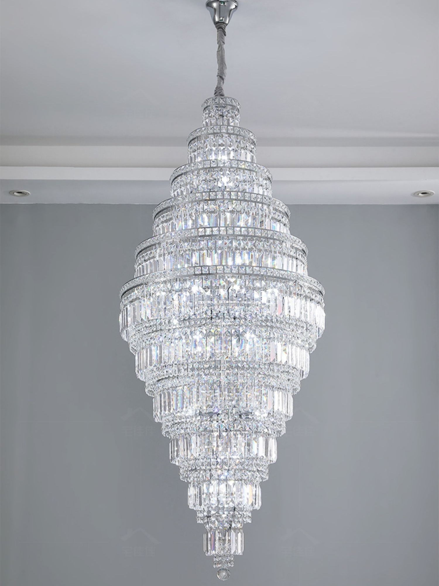Chrome Extra Large Crystal Chandelier for Foyer Staircase Living Room Entrance Ceiling Light Fixture In Silver - D23.6"*H54.3"/ 23 LightsGoldBlushlighting