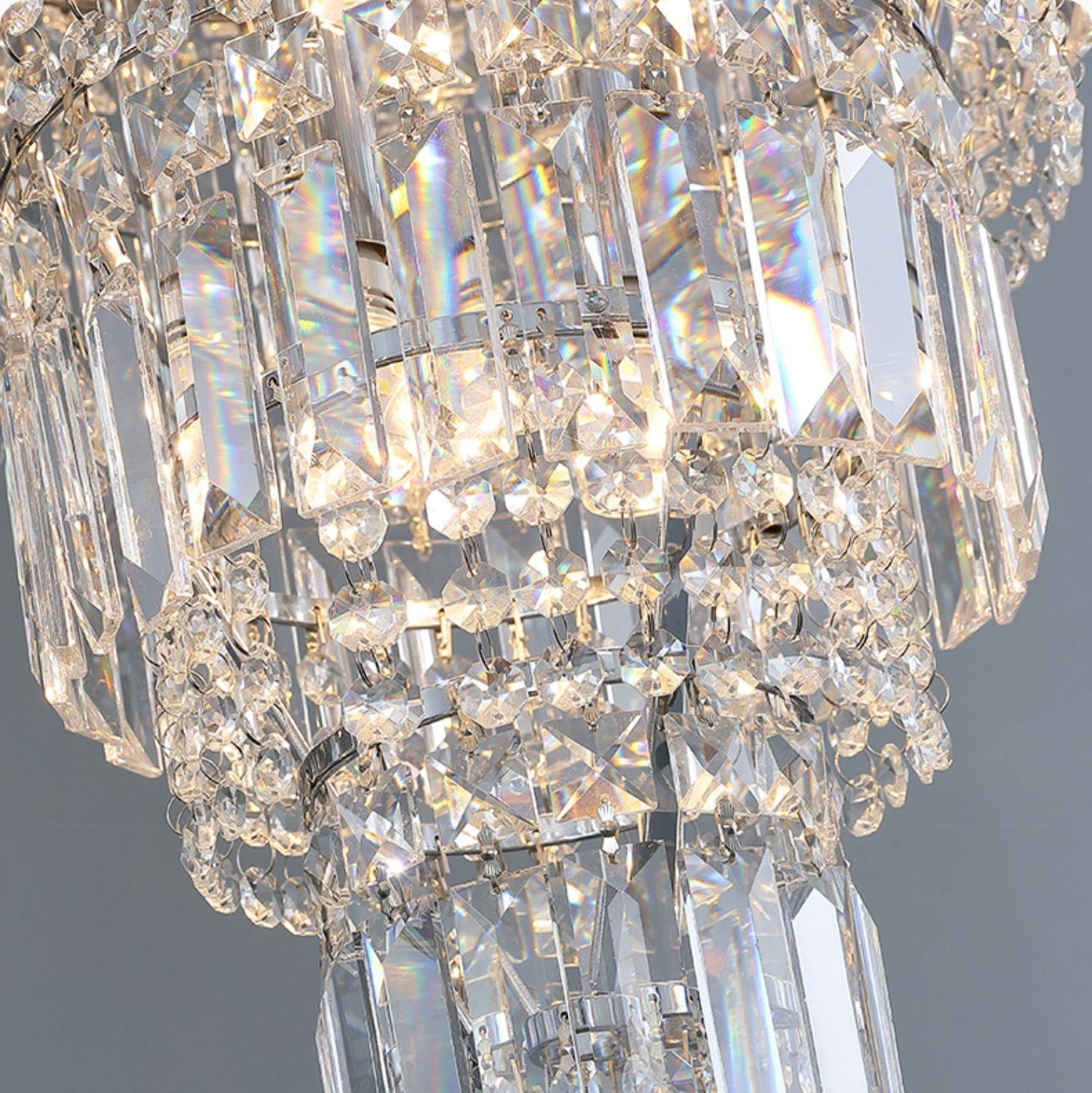 Chrome Extra Large Crystal Chandelier for Foyer Staircase Living Room Entrance Ceiling Light Fixture In Silver - D23.6"*H54.3"/ 23 LightsChromeBlushlighting