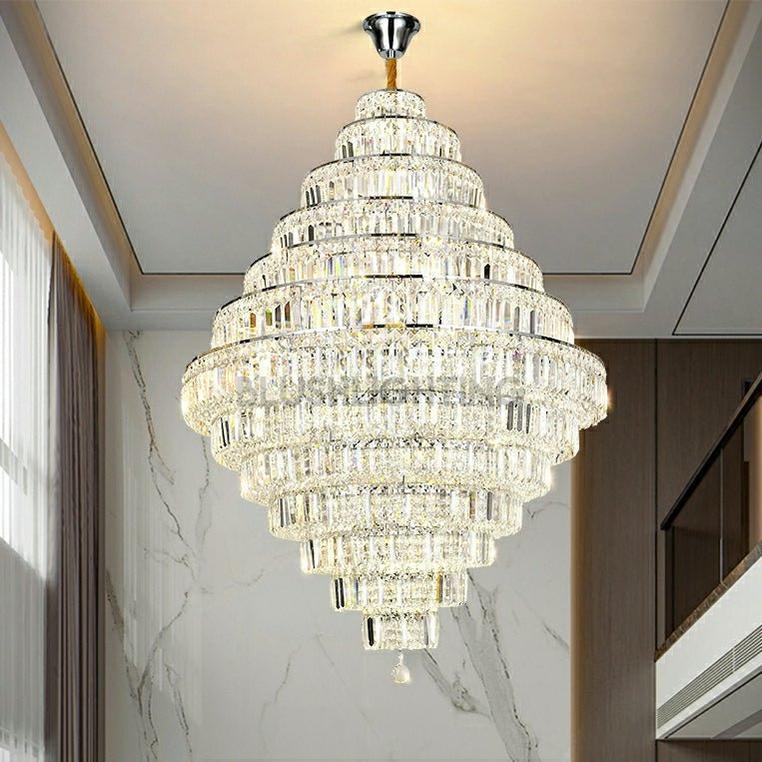 Chrome/ Silver/ Gold Extra Large Chandelier For Foyer Living Room Staircase Crystal Ceiling Lighting Fixture - D19.7"*H23.6"/ 10 LightsChrome/SilverWarm LightBlushlighting