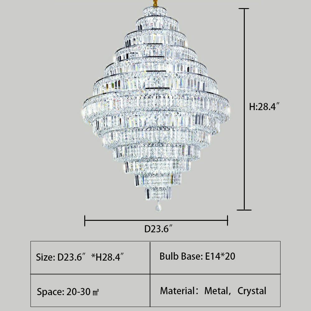 Chrome/ Silver/ Gold Extra Large Chandelier For Foyer Living Room Staircase Crystal Ceiling Lighting Fixture - D19.7"*H23.6"/ 10 LightsGoldWarm LightBlushlighting