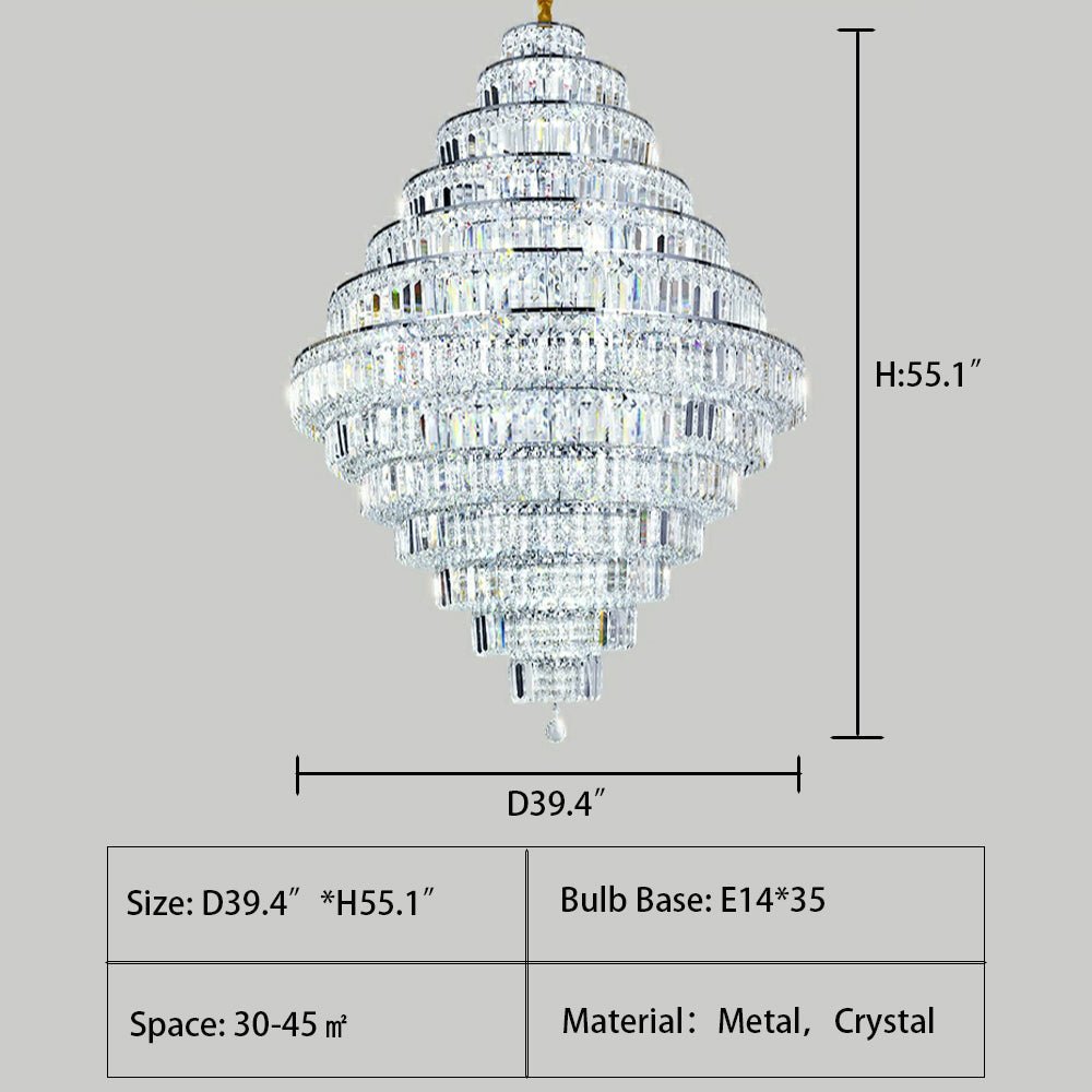 Chrome/ Silver/ Gold Extra Large Chandelier For Foyer Living Room Staircase Crystal Ceiling Lighting Fixture - D19.7"*H23.6"/ 10 LightsGoldWarm LightBlushlighting