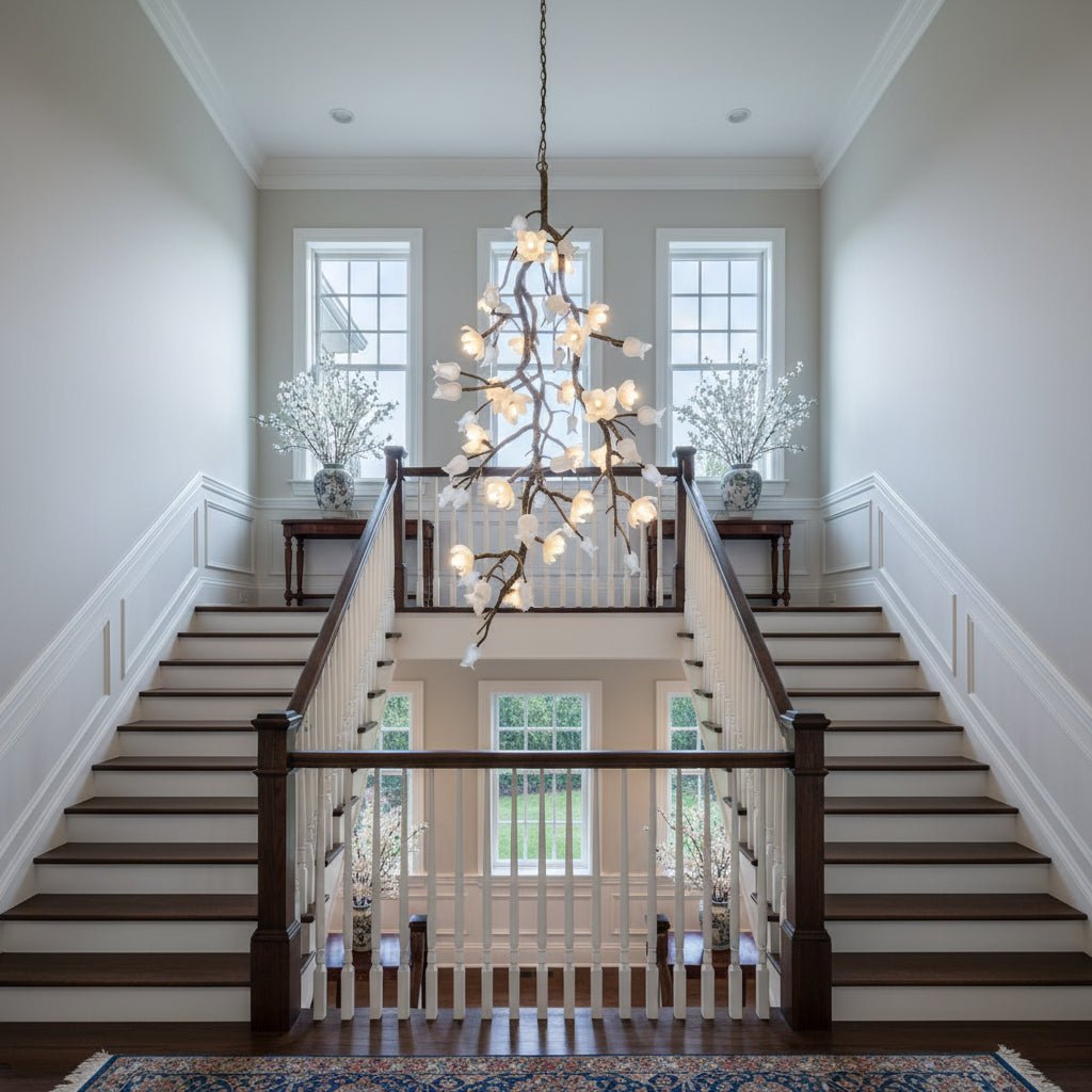 Churippu Branch Brass Chandelier - 21 lights ∅ 36″ x W 36″ x H 77.6″Brushed Dark Bronze & White CeramicBlushlighting