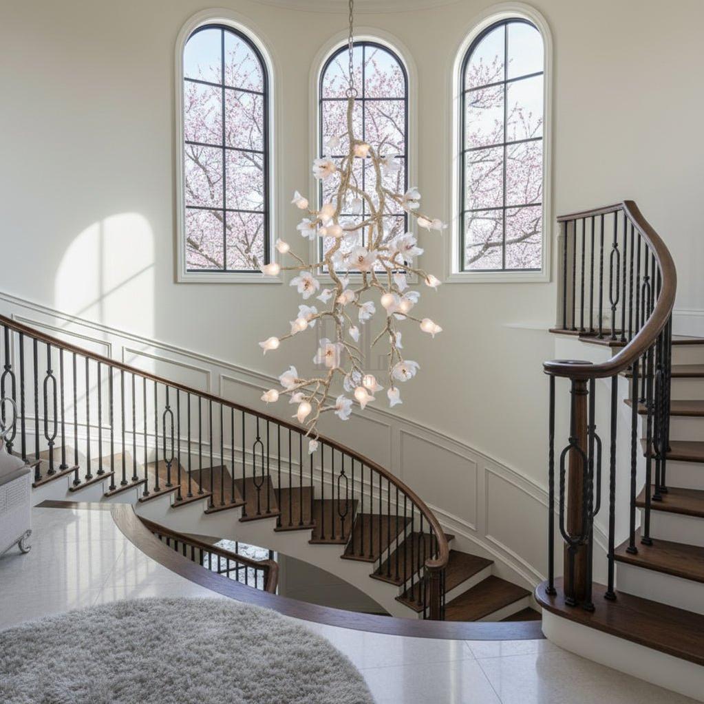 Churippu Branch Brass Chandelier - 21 lights ∅ 36″ x W 36″ x H 77.6″Brushed Dark Bronze & White CeramicBlushlighting