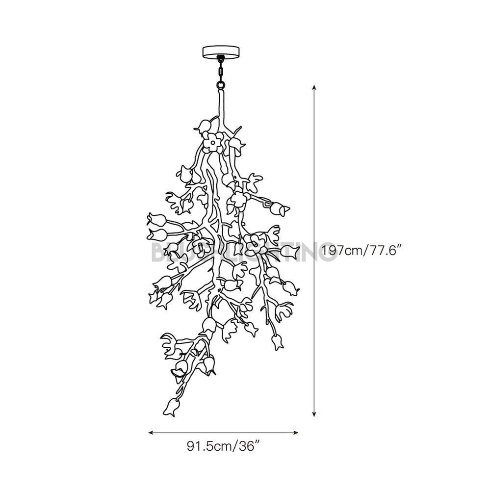 Churippu Branch Brass Chandelier - 21 lights ∅ 36″ x W 36″ x H 77.6″Brushed Dark Bronze & White CeramicBlushlighting