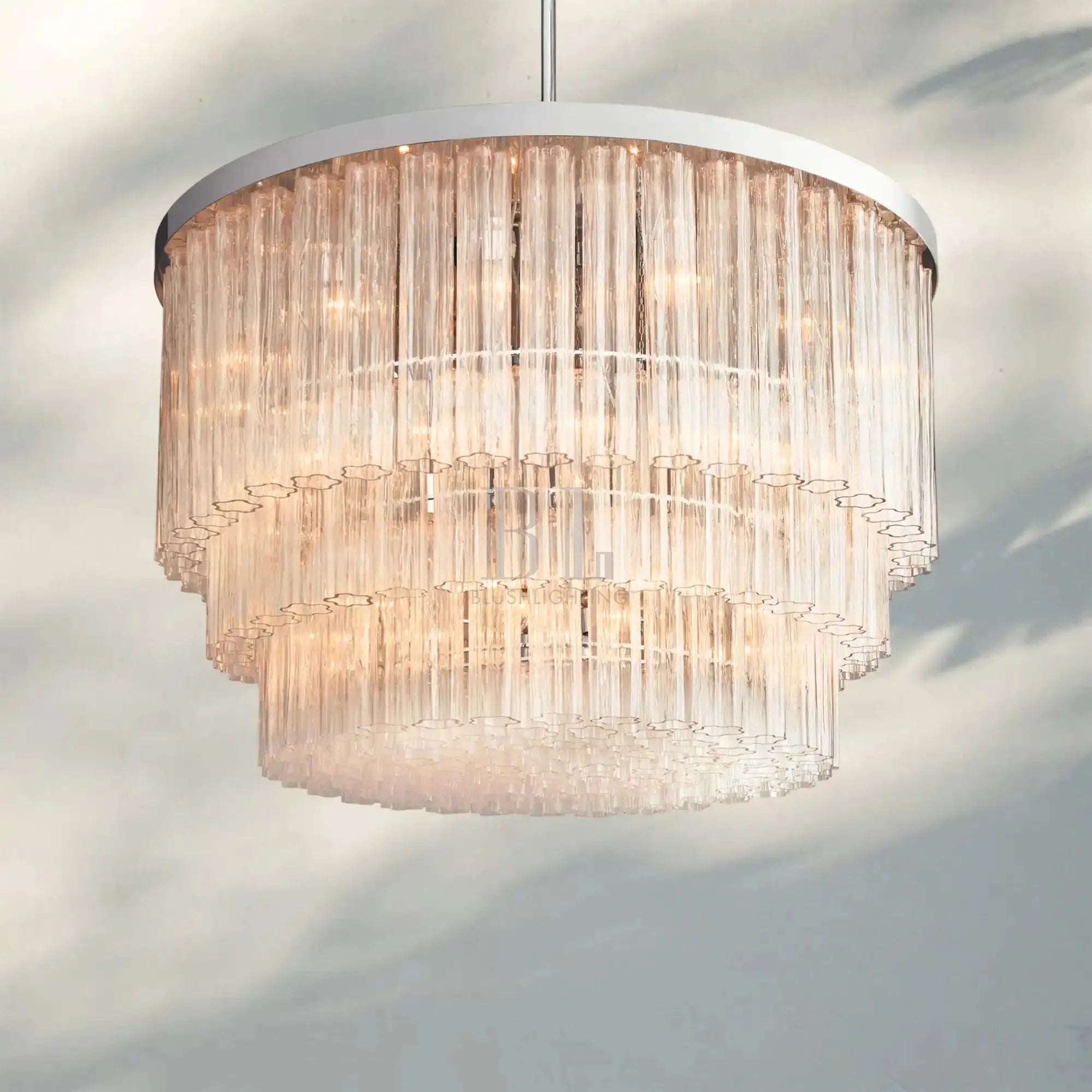 Ciel Three-Tier Round Chandelier-48"-Nickel-