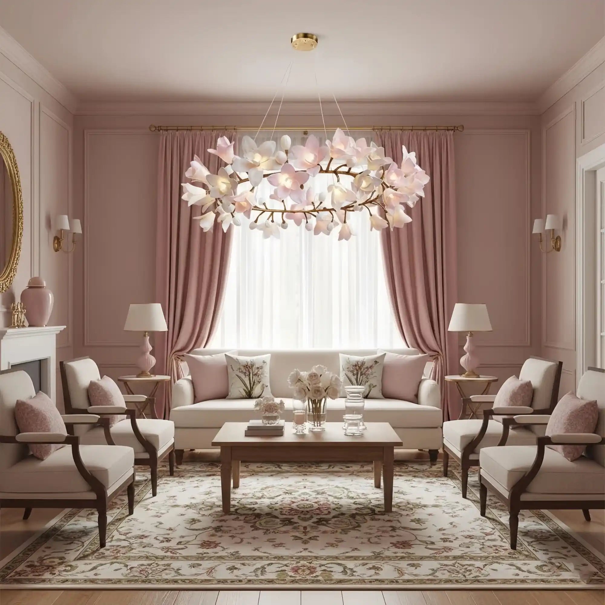 Circular Blossom Chandelier - Dia 48″(120cm) x H 20″(50cm)Blushlighting