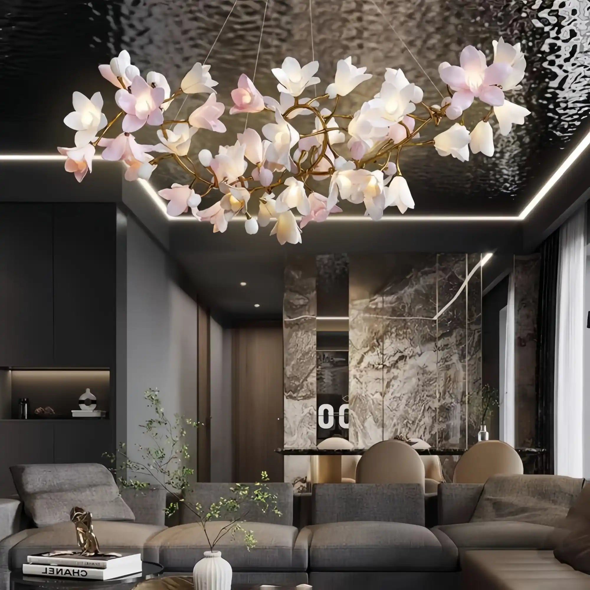 Circular Blossom Chandelier - L 47.2″(120cm) x W 15.7″(40cm) x H 17.7″ (45cm)Blushlighting
