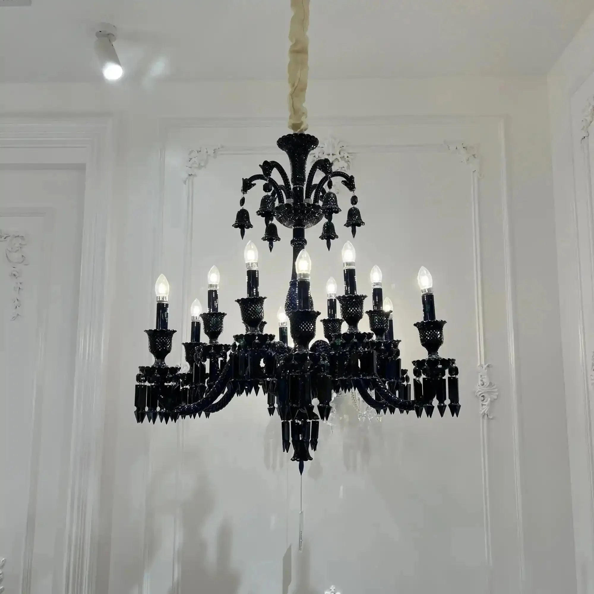Classic Black Candle Style Chandelier Crystal Ceiling Pendant Lighting Fixture For Living/ Bedroom - D33" / 12 LightsWarm LightBlushlighting