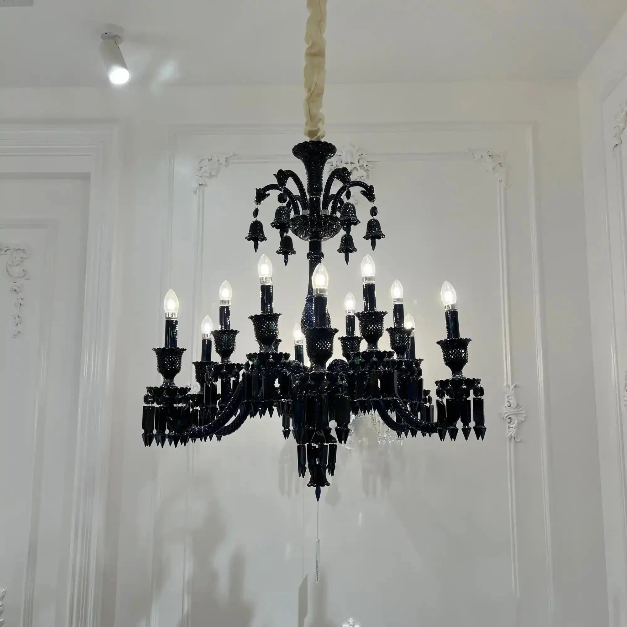 Classic Black Candle Style Chandelier Crystal Ceiling Pendant Lighting Fixture For Living/ Bedroom - Blushlighting
