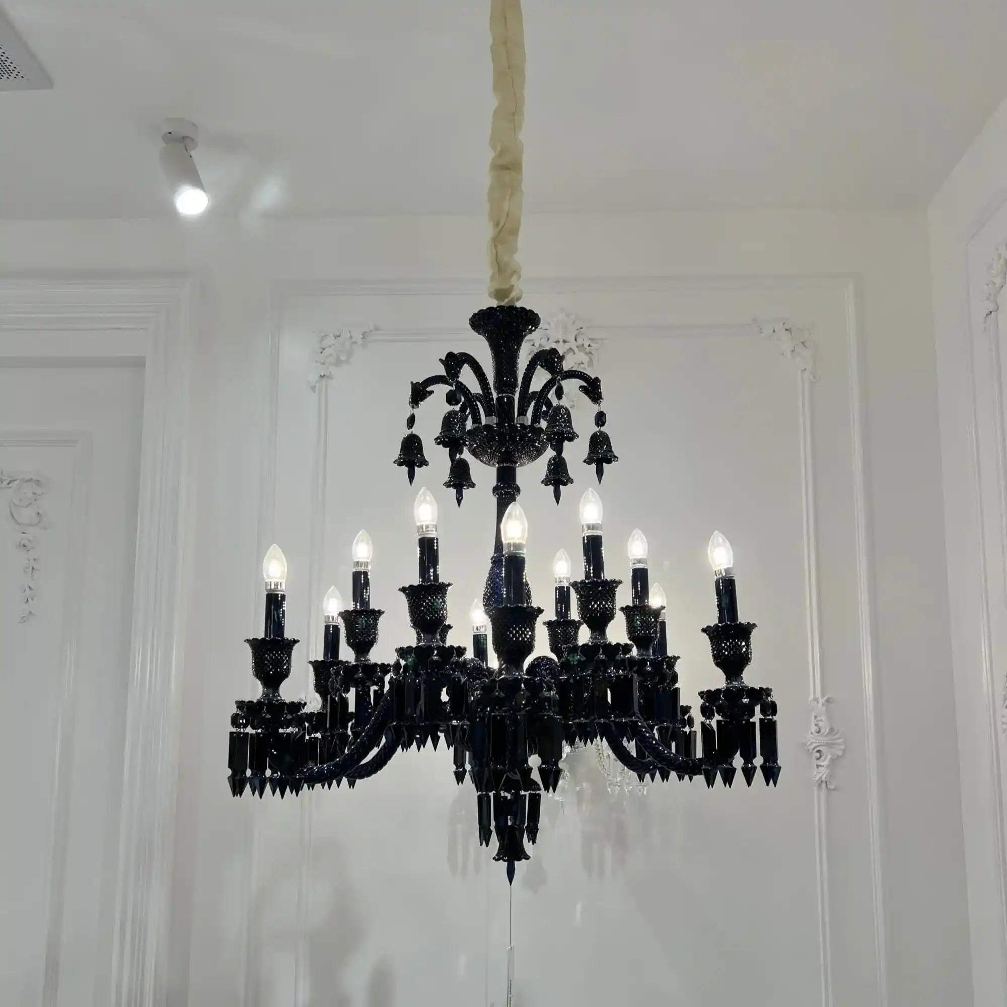 Classic Black Candle Style Chandelier Crystal Ceiling Pendant Lighting Fixture For Living/ Bedroom - Blushlighting