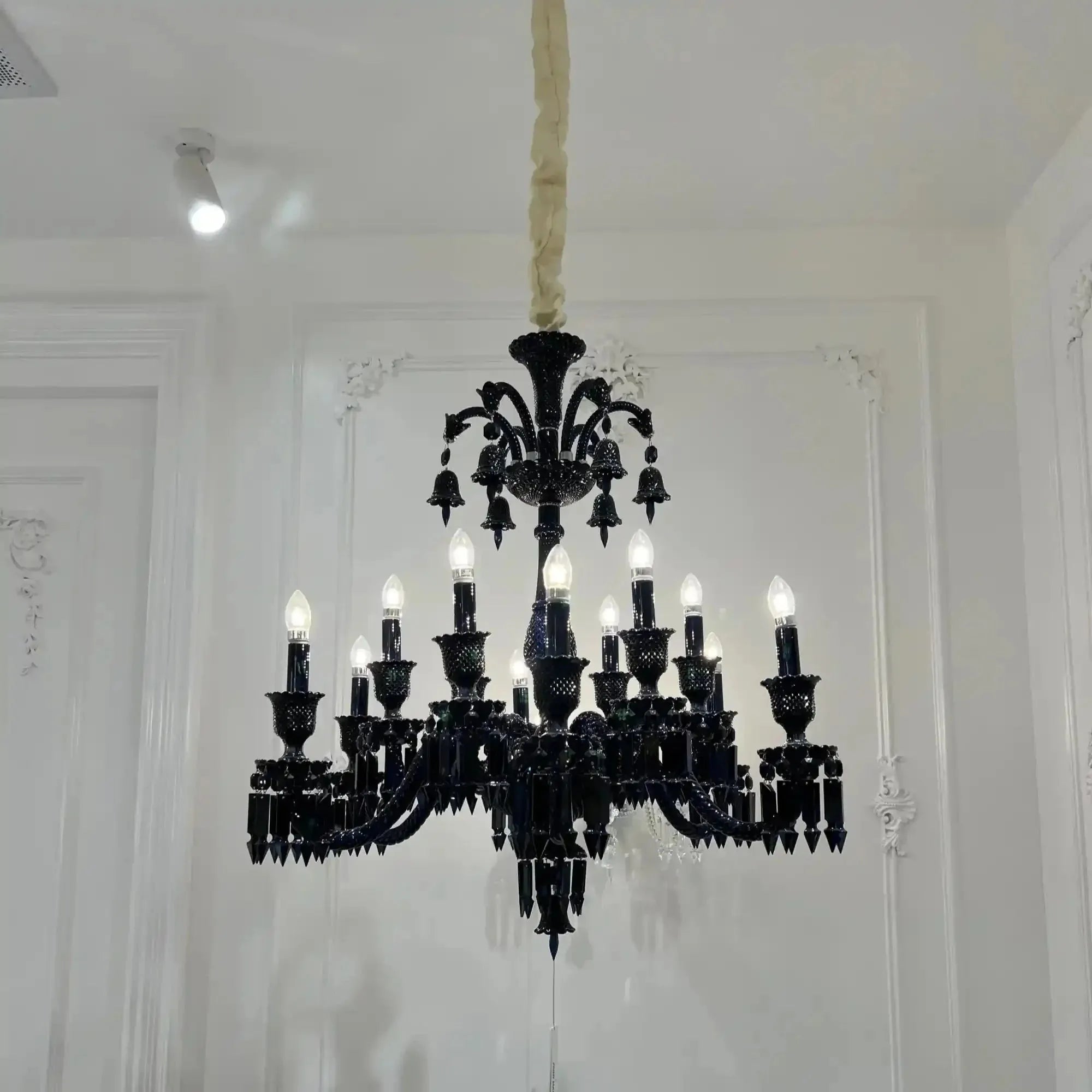 Classic Black Candle Style Chandelier Crystal Ceiling Pendant Lighting Fixture For Living/ Bedroom - D33" / 12 LightsWarm LightBlushlighting
