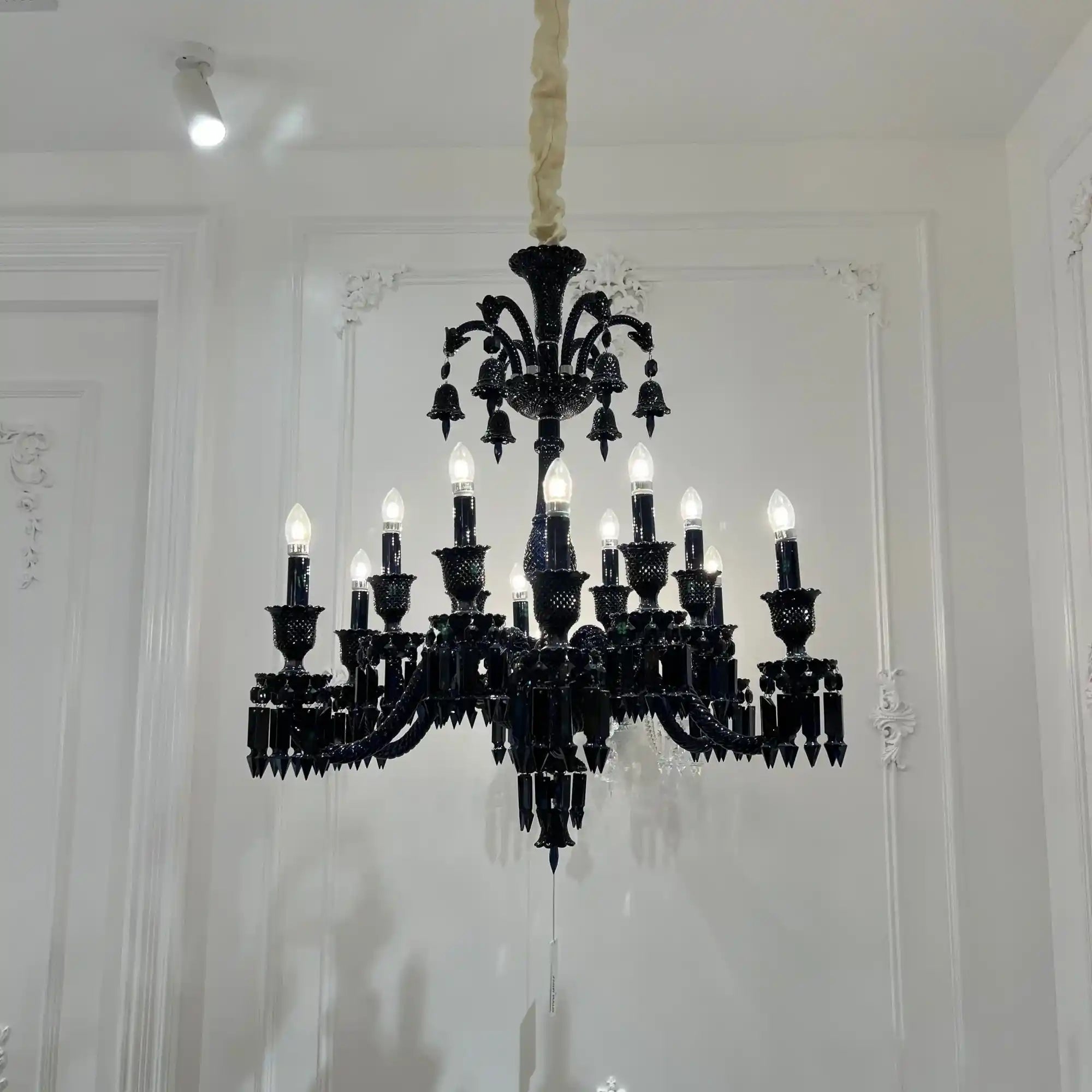 Classic Black Candle Style Chandelier Crystal Ceiling Pendant Lighting Fixture For Living/ Bedroom - Blushlighting