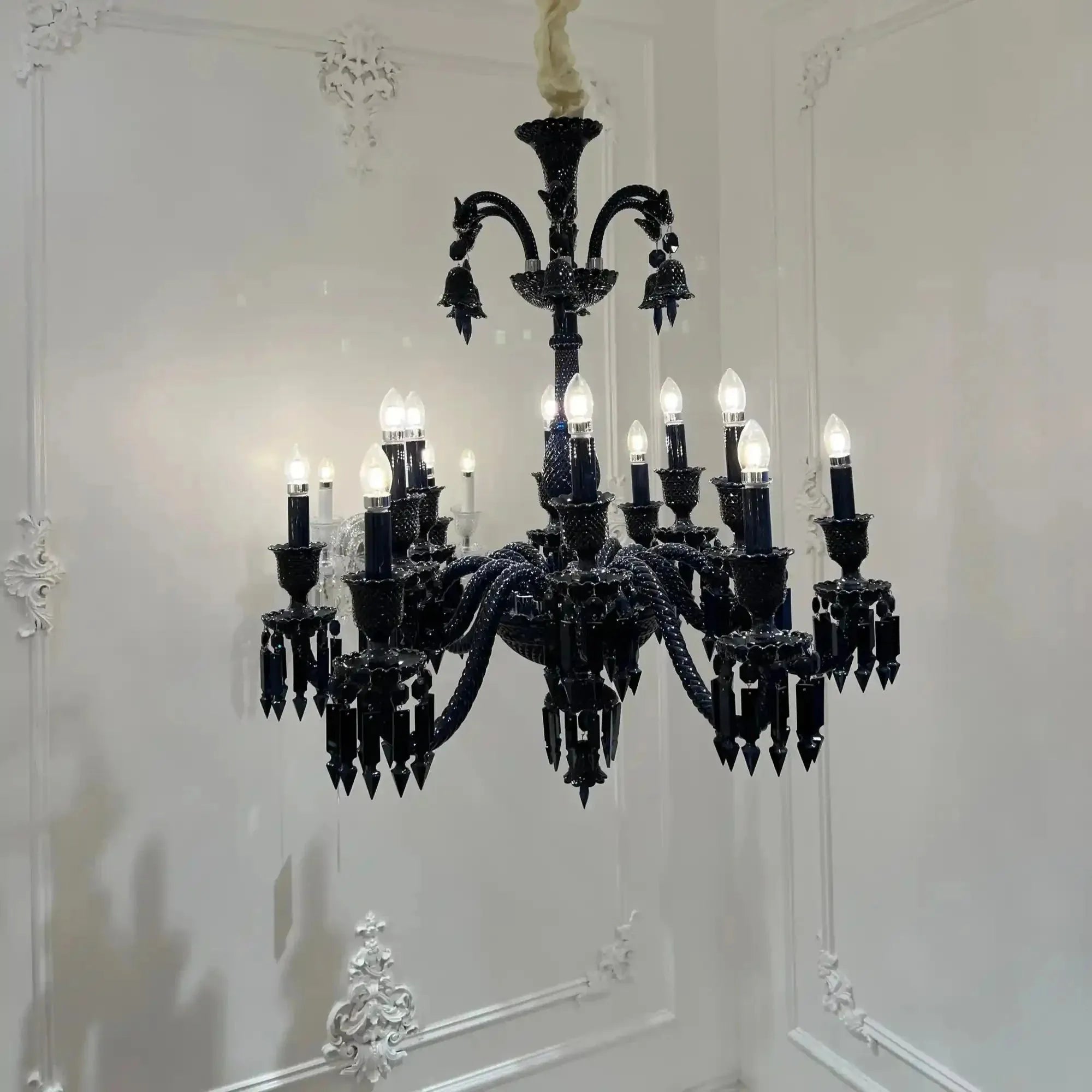Classic Black Candle Style Chandelier Crystal Ceiling Pendant Lighting Fixture For Living/ Bedroom - D33" / 12 LightsWarm LightBlushlighting