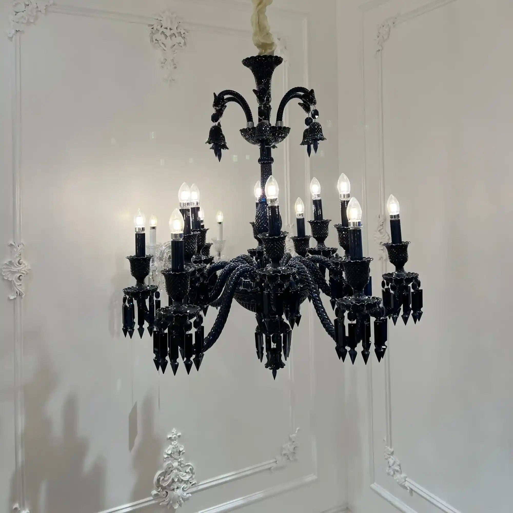 Classic Black Candle Style Chandelier Crystal Ceiling Pendant Lighting Fixture For Living/ Bedroom - Blushlighting