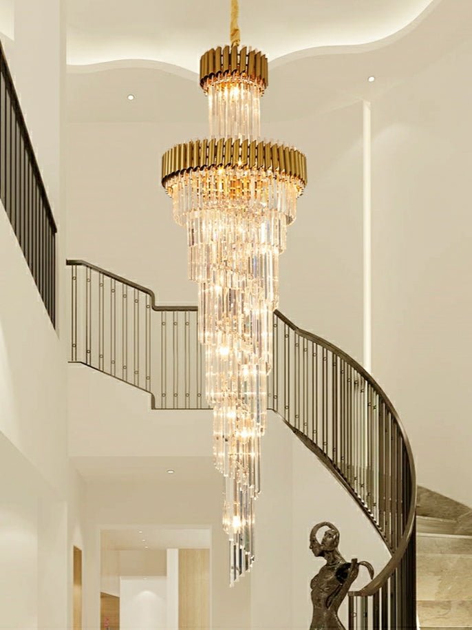Classic Large Multi - layered Spiral Crystal Chandelier for Foyer/ Staircase - D31.5"*H98.4"/29 Lights/35 kgGoldWarm LightBlushlighting