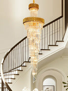 Classic Large Multi - layered Spiral Crystal Chandelier for Foyer/ Staircase - D17.7"*H59.1"/12 Lights/16 kgBlackWhite LightBlushlighting