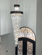 Classic Large Multi - layered Spiral Crystal Chandelier for Foyer/ Staircase - D39.4"*H118"/35 Lights/117.3 kgBlackWarm LightBlushlighting