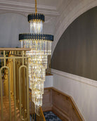Classic Large Multi - layered Spiral Crystal Chandelier for Foyer/ Staircase - D31.5"*H118"/35 Lights/39 kgBlackWarm LightBlushlighting