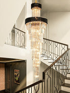 Classic Large Multi - layered Spiral Crystal Chandelier for Foyer/ Staircase - D31.5"*H98.4"/29 Lights/35 kgBlackWarm LightBlushlighting