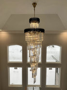 Classic Large Multi - layered Spiral Crystal Chandelier for Foyer/ Staircase - D39.4"*H118"/35 Lights/117.3 kgBlackWarm LightBlushlighting