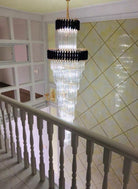 Classic Large Multi - layered Spiral Crystal Chandelier for Foyer/ Staircase - D17.7"*H59.1"/12 Lights/16 kgBlackWhite LightBlushlighting