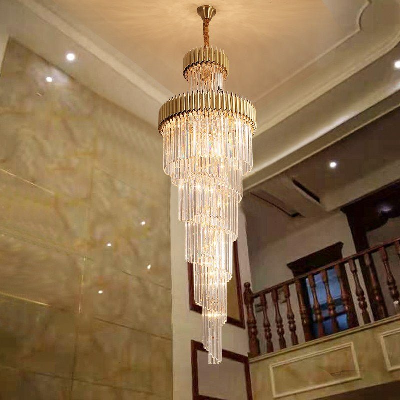 Classic Large Multi - layered Spiral Crystal Chandelier for Foyer/ Staircase - D23.6"*H70.9"/18 Lights/19 kgGoldWarm LightBlushlighting