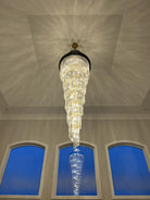 Classic Large Multi - layered Spiral Crystal Chandelier for Foyer/ Staircase - D39.4"*H118"/35 Lights/117.3 kgBlackWarm LightBlushlighting