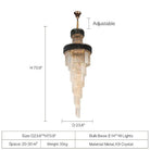 Classic Large Multi - layered Spiral Crystal Chandelier for Foyer/ Staircase - D17.7"*H59.1"/12 Lights/16 kgBlackDimmable Warm LightBlushlighting