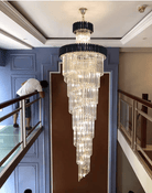 Classic Large Multi - layered Spiral Crystal Chandelier for Foyer/ Staircase - D47.2 "*H196"/58 Lights/172.6 kgBlackWarm LightBlushlighting