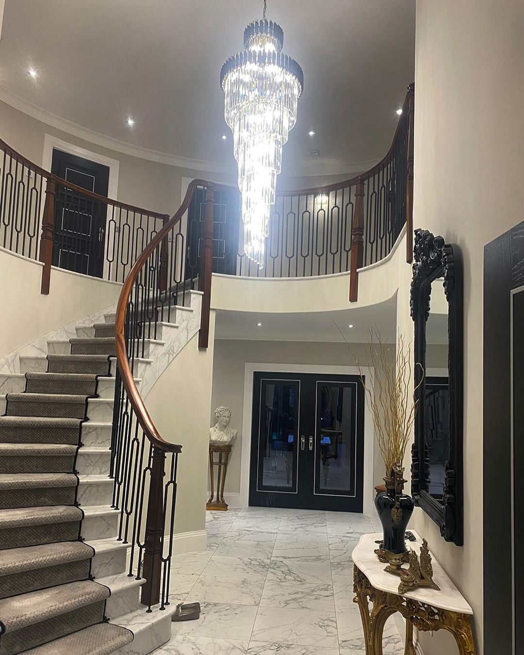 Classic Large Multi - layered Spiral Crystal Chandelier for Foyer/ Staircase - D47.2 "*H196"/58 Lights/172.6 kgBlackWarm LightBlushlighting