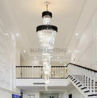 Classic Large Multi - layered Spiral Crystal Chandelier for Foyer/ Staircase - D17.7"*H59.1"/12 Lights/16 kgBlackDimmable White LightBlushlighting