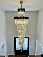 Classic Large Multi - layered Spiral Crystal Chandelier for Foyer/ Staircase - D39.4"*H118"/35 Lights/117.3 kgBlackWarm LightBlushlighting