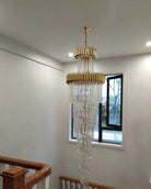 Classic Large Multi-layered Spiral Crystal Chandelier for Foyer/ Staircase-Chandeliers-Merlin Lamps-D17.7"*H59.1"/12 Lights/16 kg-Black-Warm Light-Blushlighting