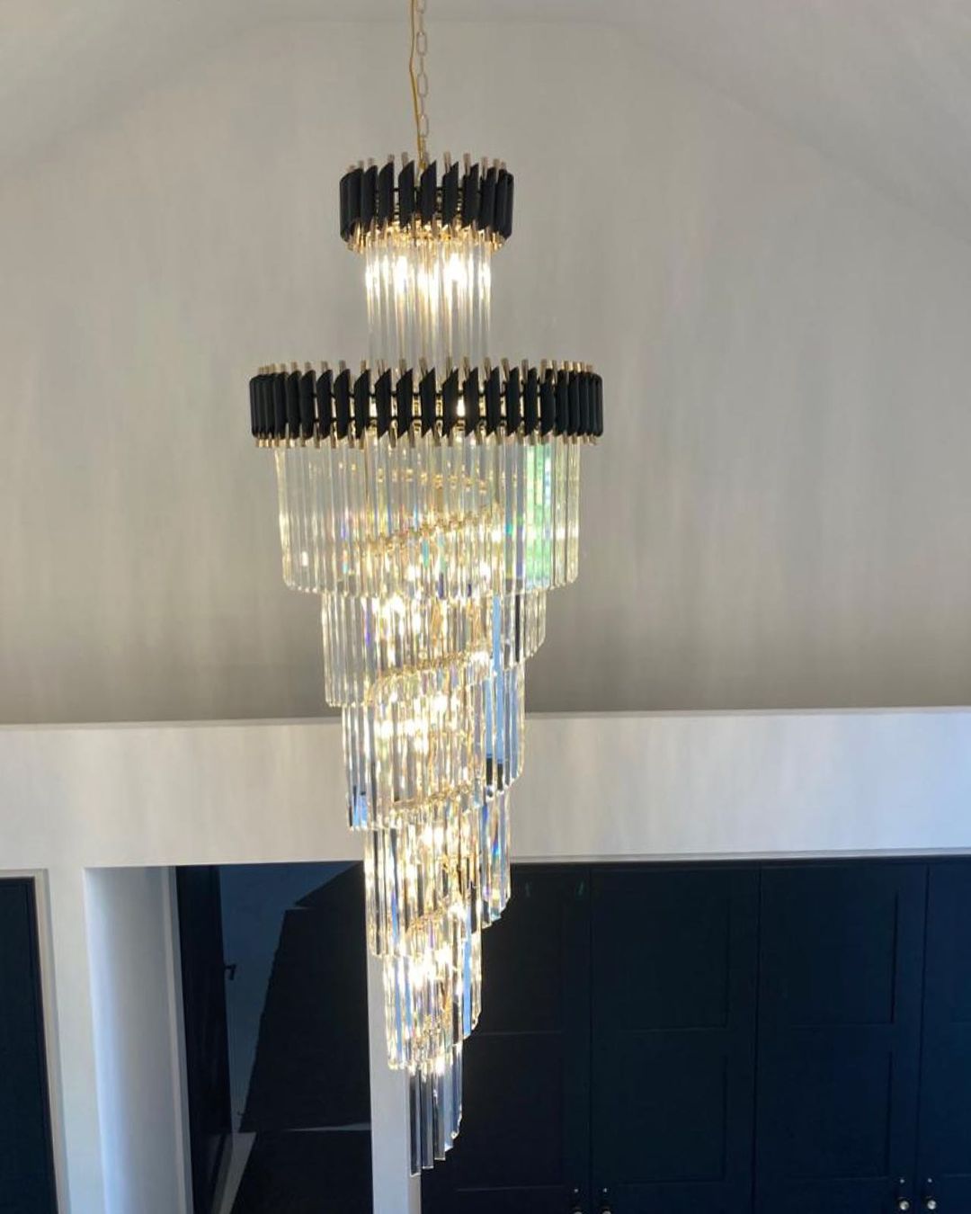 Classic Large Multi-layered Spiral Crystal Chandelier for Foyer/ Staircase-Chandeliers-Merlin Lamps-D17.7"*H59.1"/12 Lights/16 kg-Black-Warm Light-Blushlighting