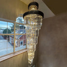Classic Large Multi-layered Spiral Crystal Chandelier for Foyer/ Staircase-Chandeliers-Merlin Lamps-D17.7"*H59.1"/12 Lights/16 kg-Black-Warm Light-Blushlighting