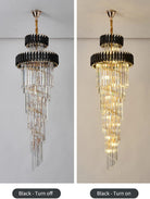 Classic Large Multi-layered Spiral Crystal Chandelier for Foyer/ Staircase-Chandeliers-Merlin Lamps-D17.7"*H59.1"/12 Lights/16 kg-Black-Dimmable Warm Light-Blushlighting