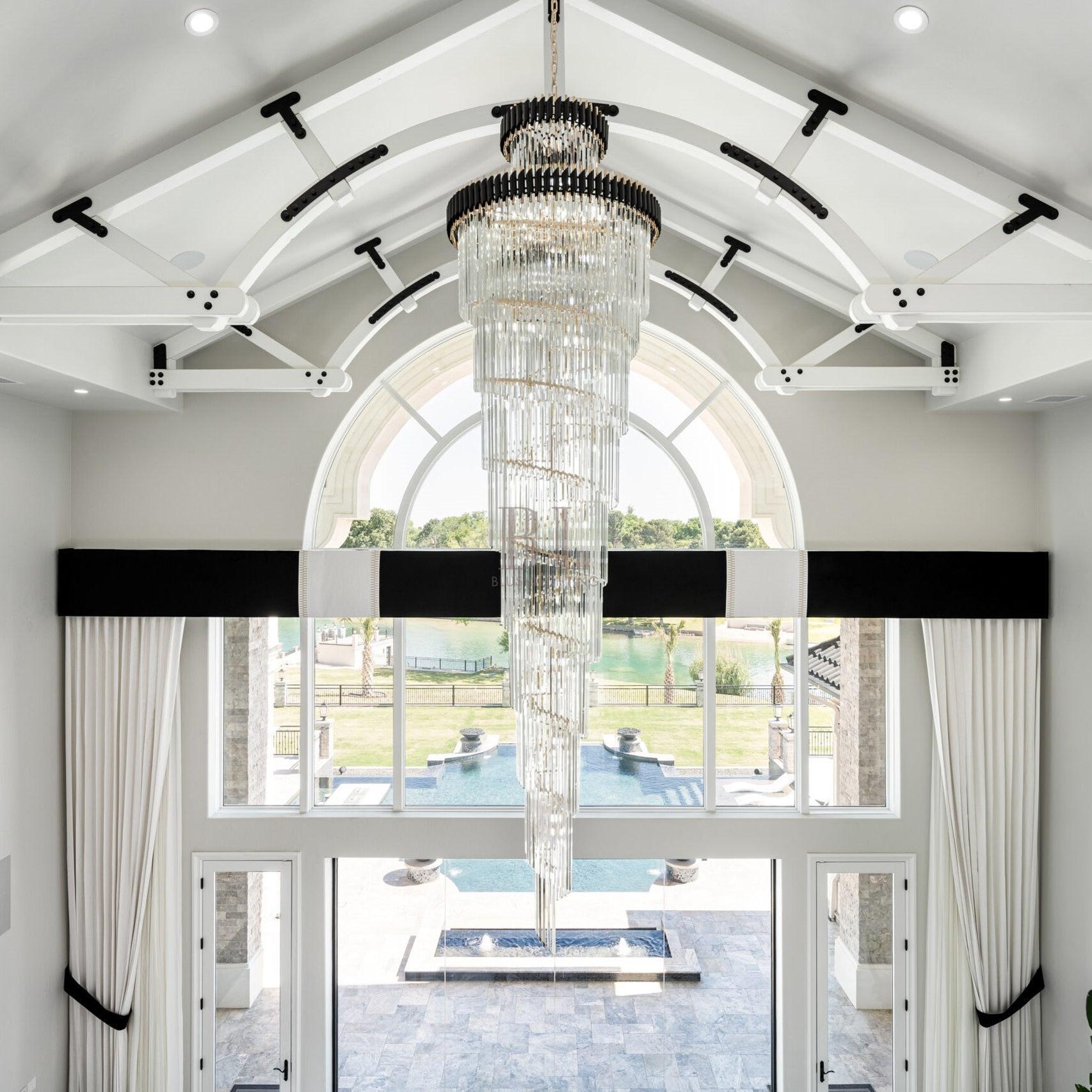 Classic Large Multi-layered Spiral Crystal Chandelier for Foyer/ Staircase-Chandeliers-Merlin Lamps-D17.7"*H59.1"/12 Lights/16 kg-Black-Warm Light-Blushlighting