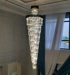 Classic Large Multi-layered Spiral Crystal Chandelier for Foyer/ Staircase-Chandeliers-Merlin Lamps-D17.7"*H59.1"/12 Lights/16 kg-Black-Warm Light-Blushlighting