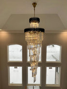 Classic Large Multi-layered Spiral Crystal Chandelier for Foyer/ Staircase-Chandeliers-Merlin Lamps-D17.7"*H59.1"/12 Lights/16 kg-Black-Warm Light-Blushlighting