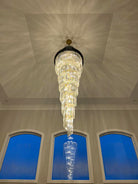 Classic Large Multi-layered Spiral Crystal Chandelier for Foyer/ Staircase-Chandeliers-Merlin Lamps-D17.7"*H59.1"/12 Lights/16 kg-Black-Warm Light-Blushlighting