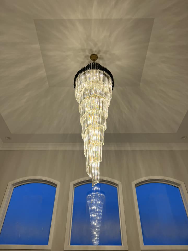 Classic Large Multi-layered Spiral Crystal Chandelier for Foyer/ Staircase-Chandeliers-Merlin Lamps-D17.7"*H59.1"/12 Lights/16 kg-Black-Warm Light-Blushlighting